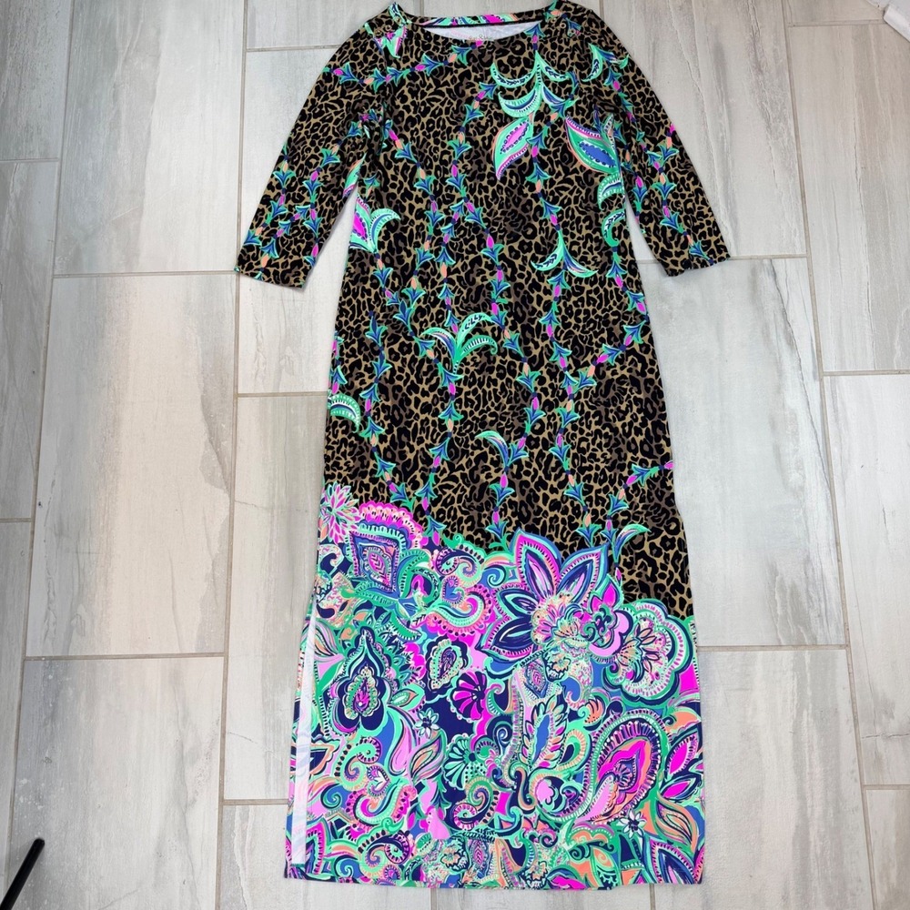 Lilly Pulitzer Seralina Best Kept Secret ChillyLilly Leopard Maxi Dress Large